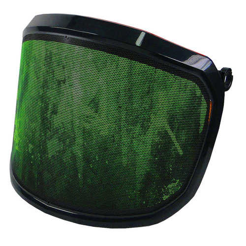 PROTOS® Visor Special Edition green-black visor with hexagonal honeycomb pattern and black frame, side view