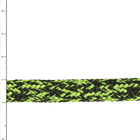 Phoenix 10 rope in green and black, close-up of braided material with scale in millimeters on white background