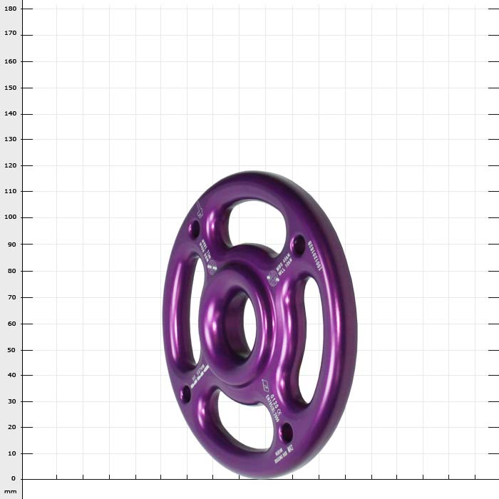 Rigging Hub 108, round, purple metal part with several recesses and inscriptions on the surface