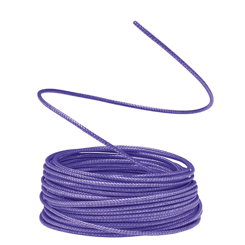 Sushi purple, round rope, rolled up with a loose end.