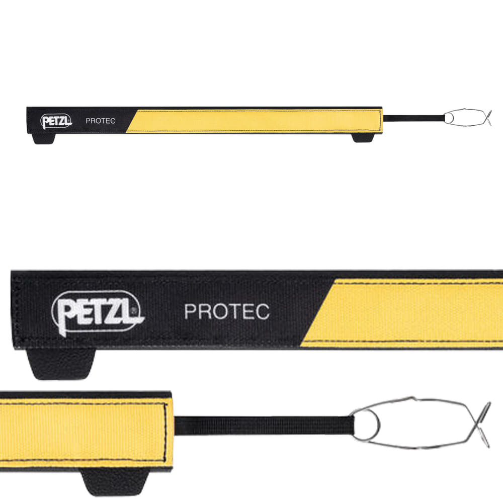Petzl Protec yellow-black protection over a rope with attachment loop on the left, product name and manufacturer visible