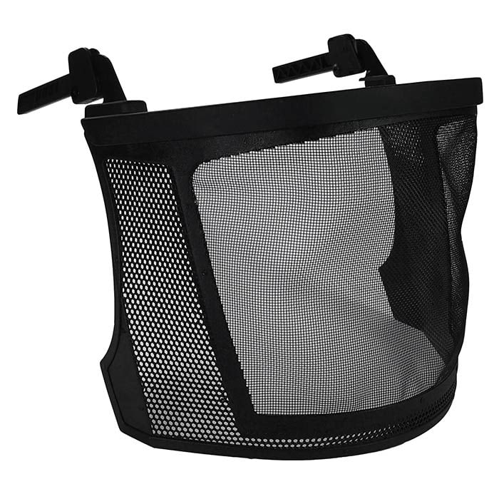 ECC mesh visor made of black plastic with mesh fabric and fastening clips