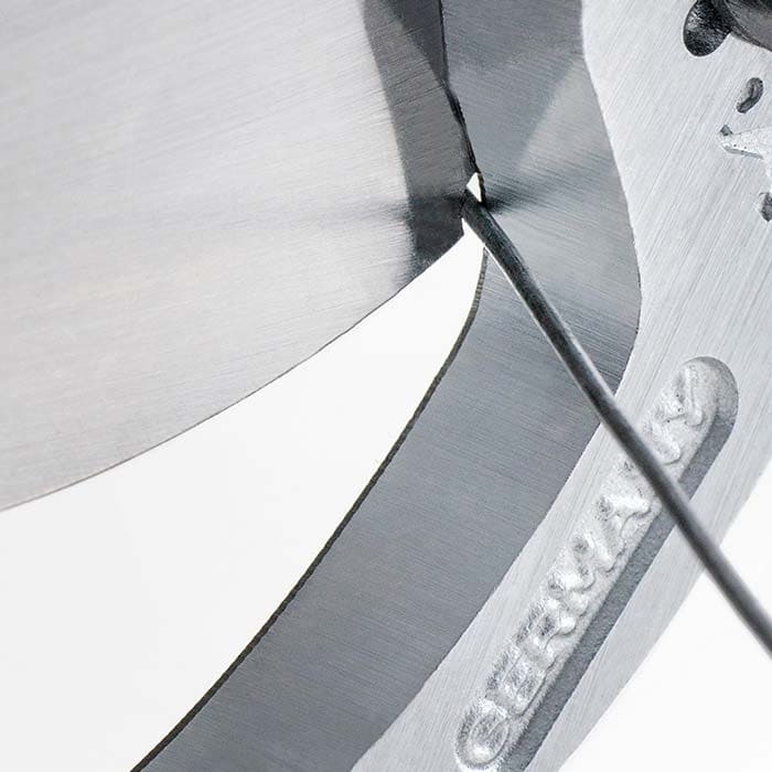 Close-up of the cutting edge of the Berger 1104 secateurs with visible lettering GERMANY