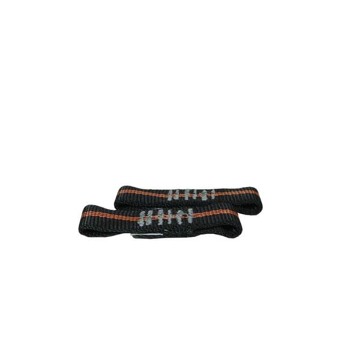 Tree Austria 3 Shoulder Strap Connecting Sling, Two Black Loops with Orange and Grey Seams Next to Each Other