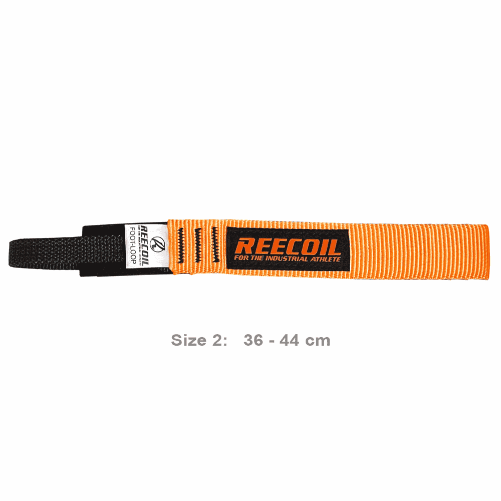 Foot Loop 2 by Reecoil, orange foot loop with black handle and Reecoil logo
