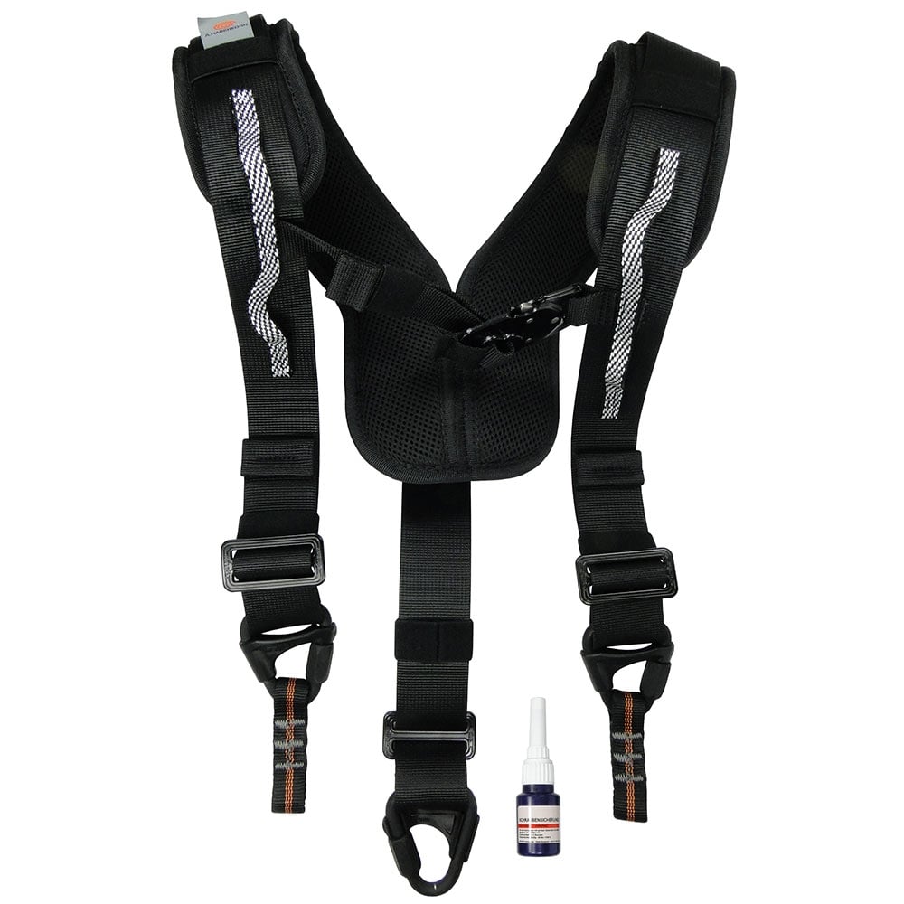 Tree Austria Top black strap system with padding and reflective stripes, plus small bottle with drip tip