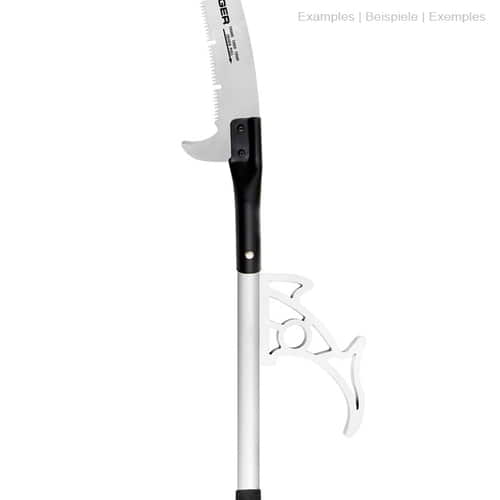 ArboRapid T3 465 by Berger, white telescopic rod with saw blade and black handle, side metal hook in fish shape