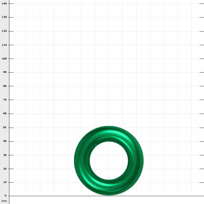 Aluring 28 green round aluminum ring on white background with measurements