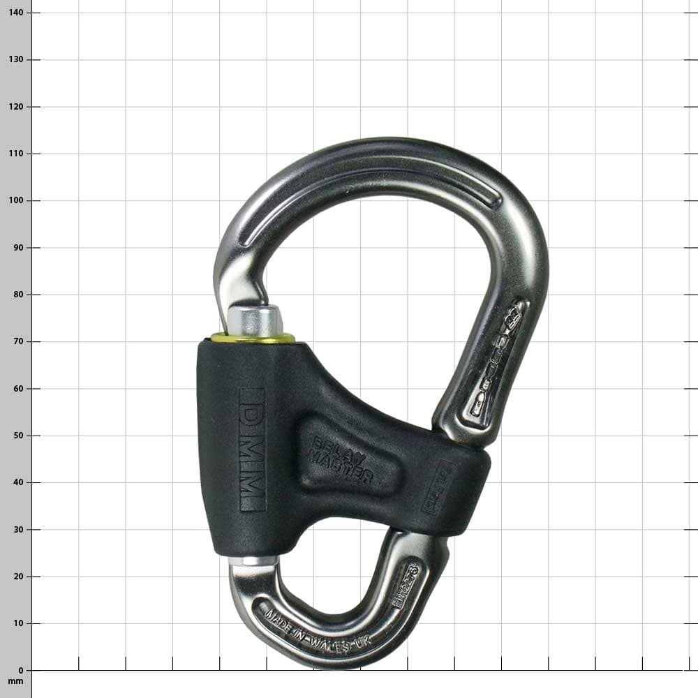 Belay Master carabiner with black plastic coating and engraving "BELAY MASTER"