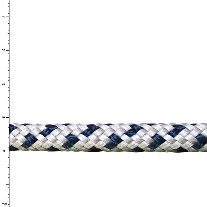 Bee-Line 8 rope in white and blue, tightly braided, without visible manufacturer or type indication