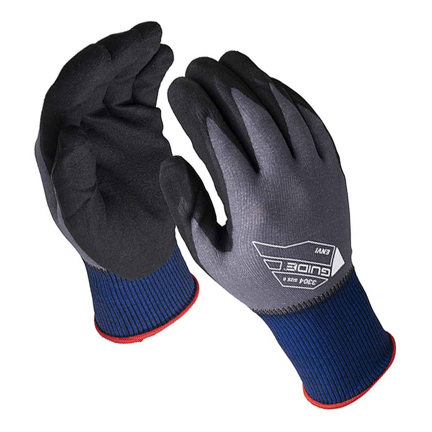 Work gloves model 3304 Guide, grey with black palm and blue cuff with red trim