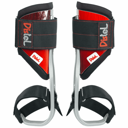 Distel Alu 3.1 Velcro by Distel, two foot spurs with black Velcro and red wooden parts