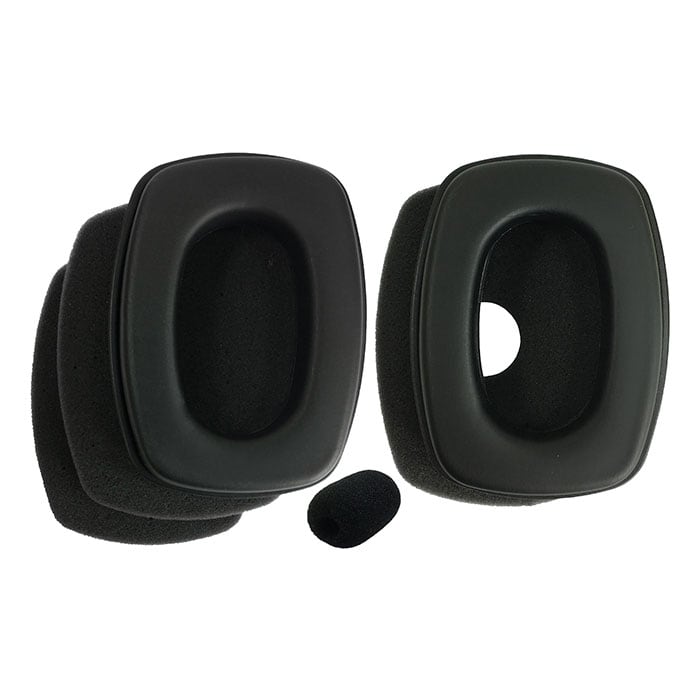 ECC hygiene kit with two black rectangular ear pads and a small black foam microphone cover