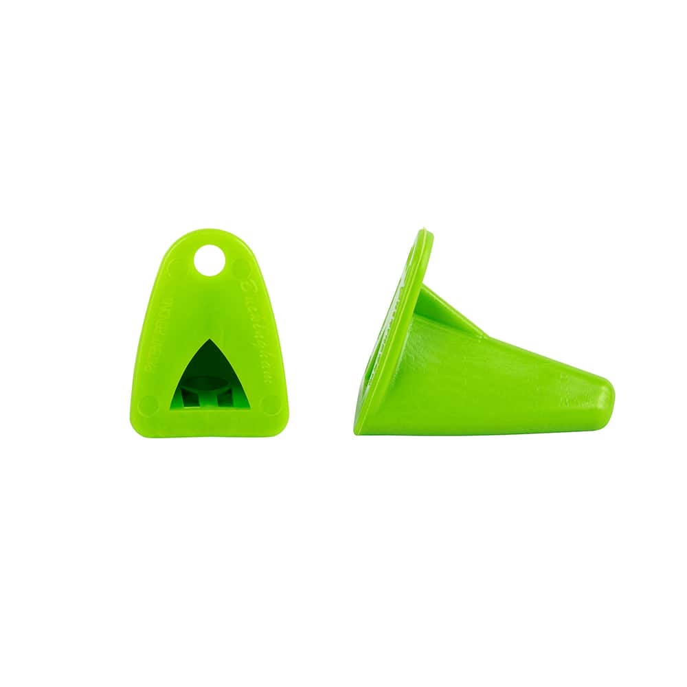 Magnetic Gaff Guard, green, plastic, two front and side views