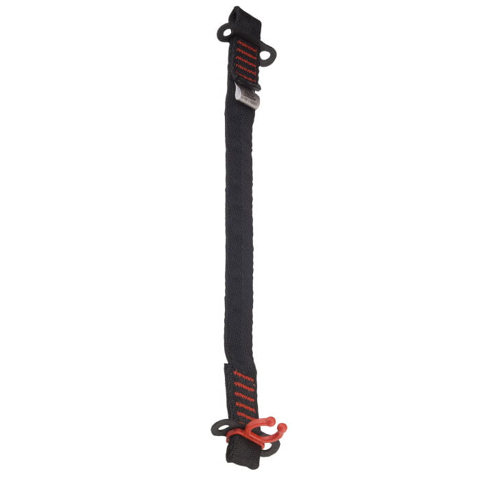 Goblin Lanyard 40, black ribbon with red stitching and red plastic hook on one end