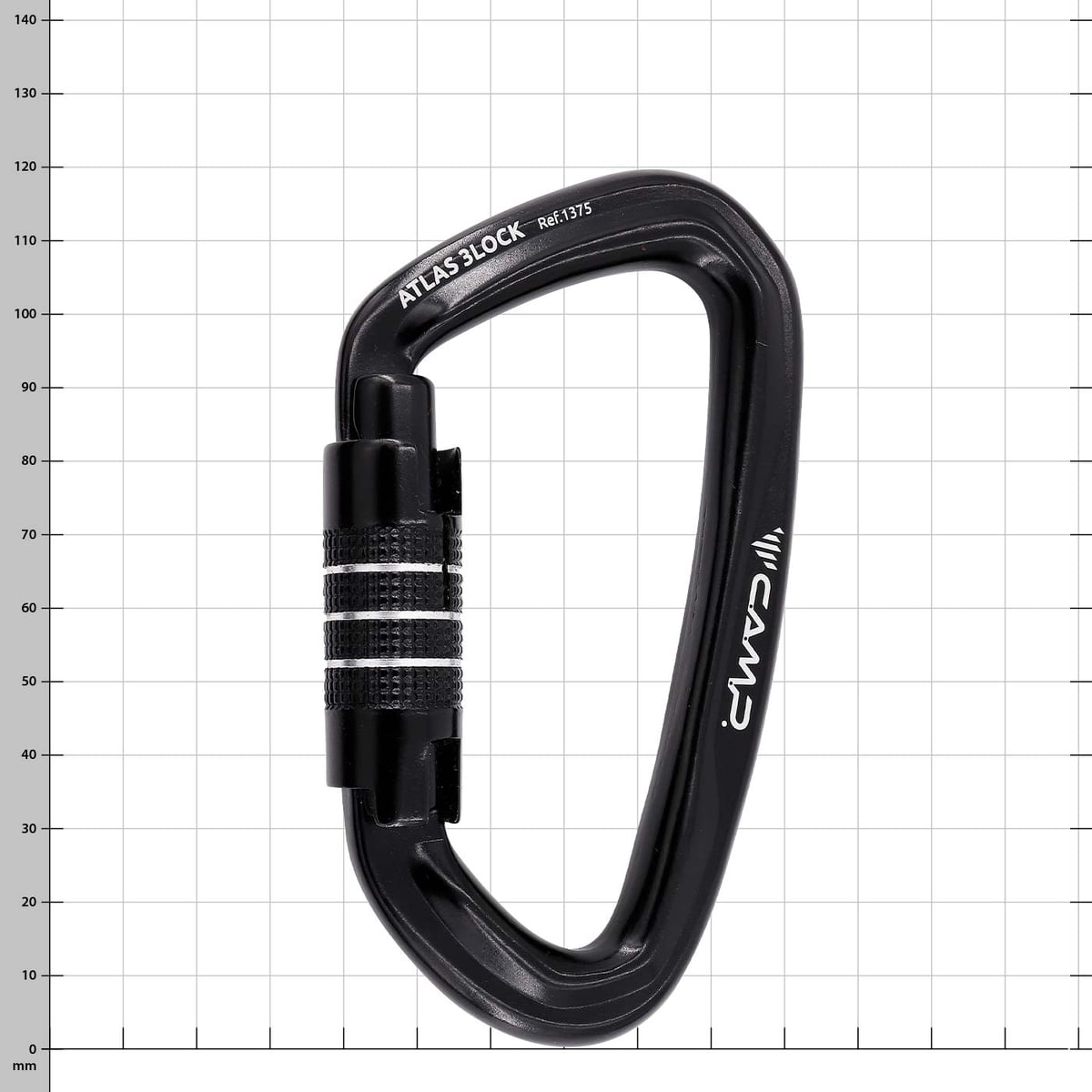 Black carabiner with screw lock, product name Atlas 3Lock, manufacturer CAMP, type Ref. 1375