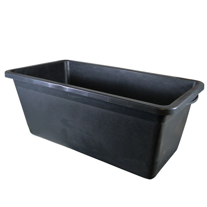 Blackbox 60, black rectangular plastic container with slightly outwardly sloping side walls and wide rim at the top