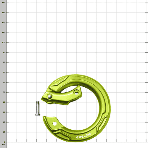 Edelrid Cupid carabiner in green open with screw next to it