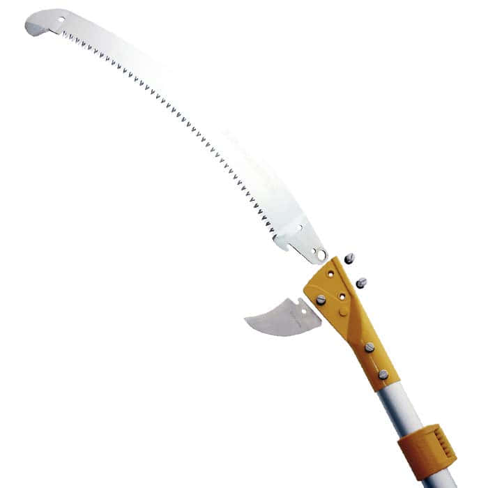 Hayate 380 Tree Saw with Partially Removed Saw Blade, Orange Handle and Telescopic Bar
