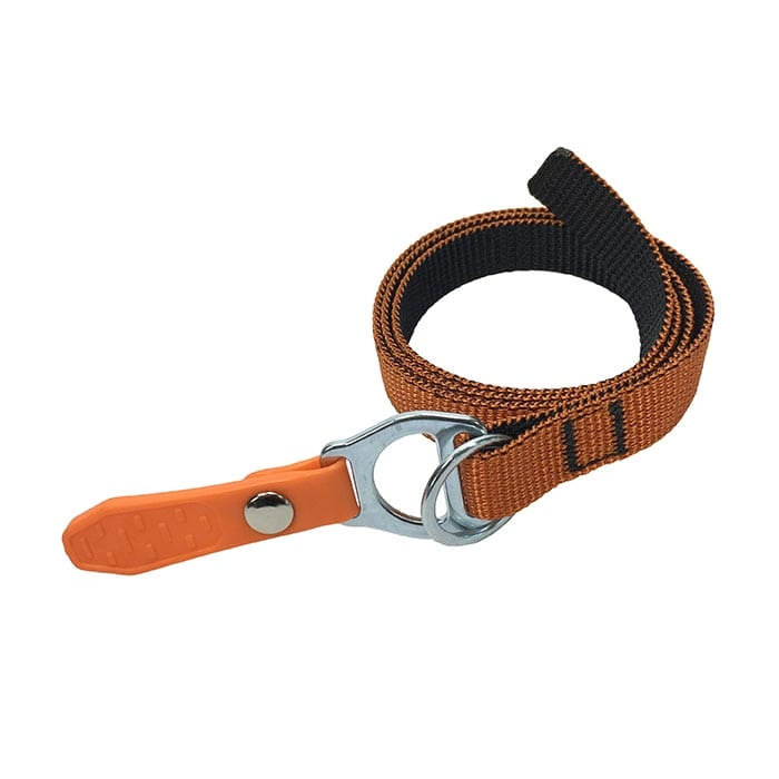 Quick Step Strap top, brown-black strap with orange plastic end and metal ring
