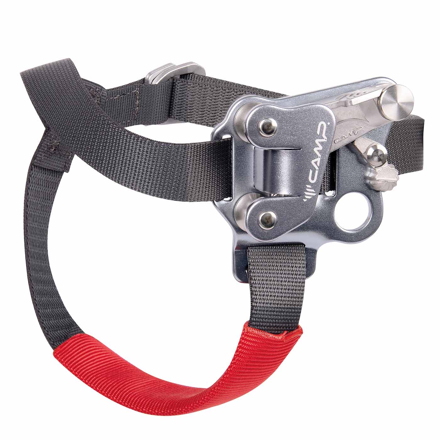 Turbofoot EVO L by CAMP, silver metal with black and red webbing