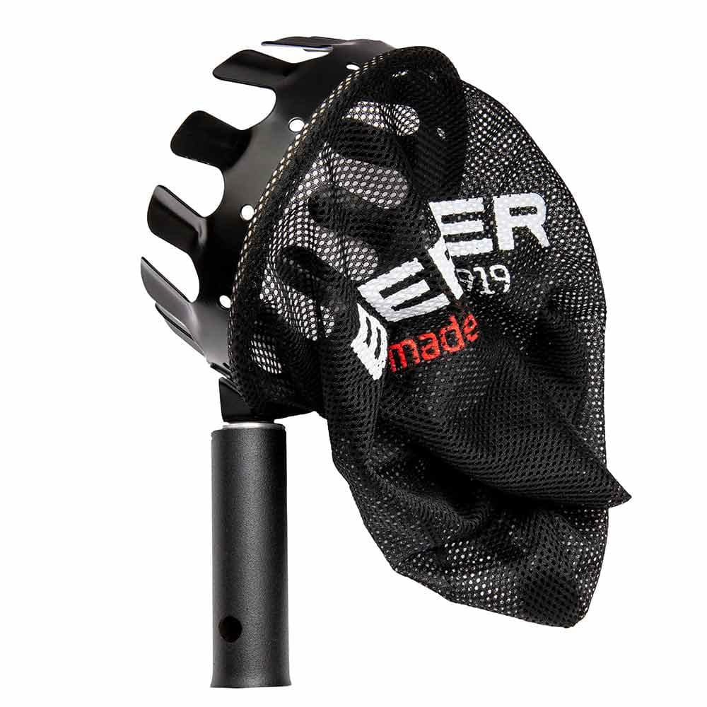 ArboRapid fruit picker with black handle, metal crown and black mesh bag with white and red BERGER logo