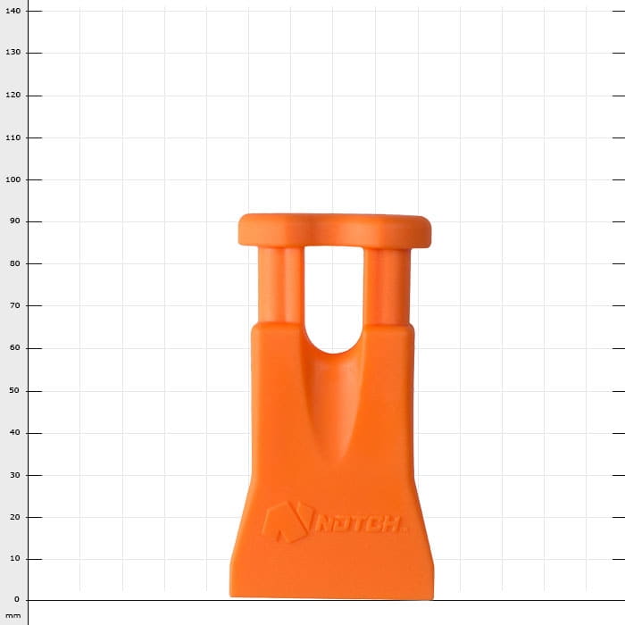 Climbers Best Friend Wedge by Notch, orange plastic wedge with two short rods on top and embossed notch logo on the front