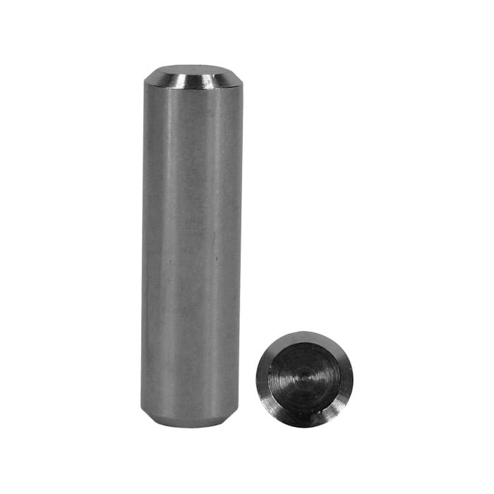 Cocoon 3 bearing bolt, close-up of an elongated, cylindrical metal bolt with beveled end, next to it a round metal ball viewed from above