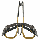 Buckingham Titan S crampons with brown leather straps and gold-tone metal frame