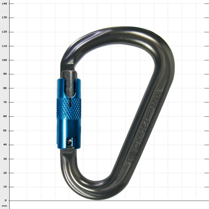 Artec snap hook with blue screw cap and black metal finish