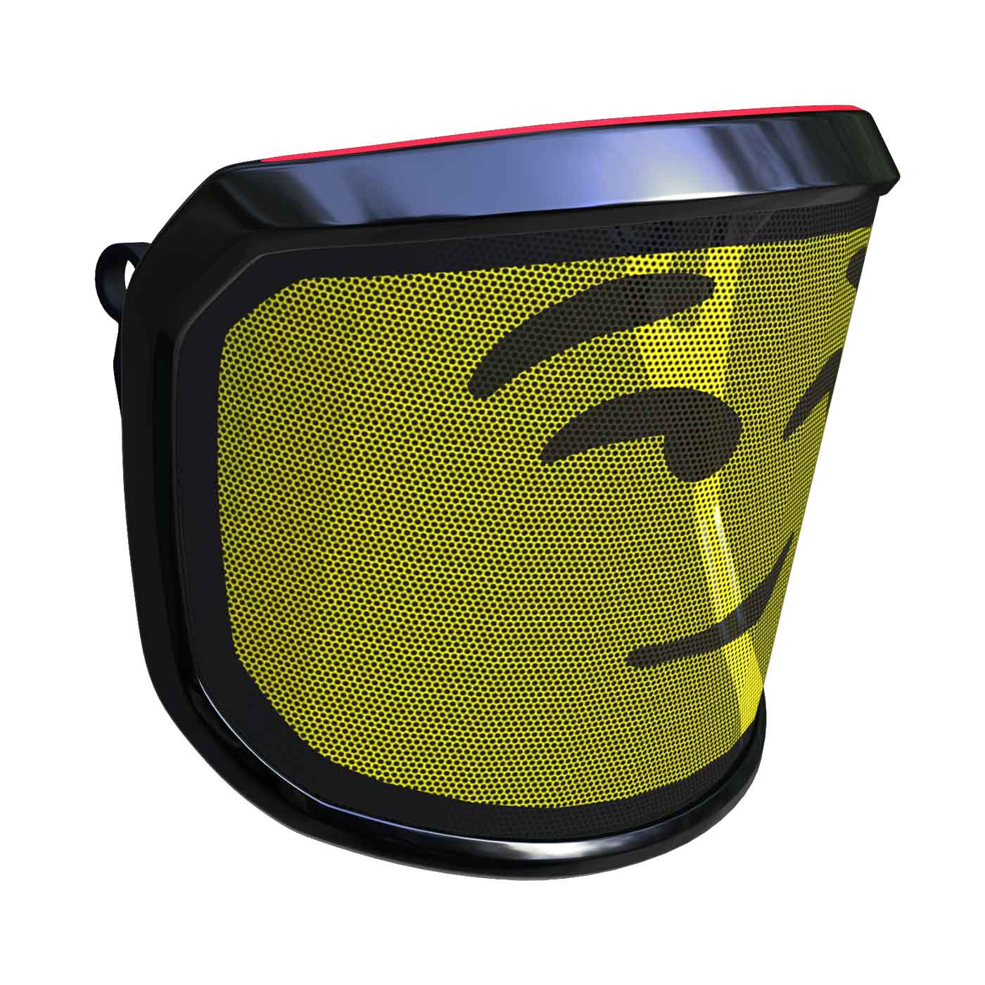 PROTOS® Arbormoji visor with yellow face and black winking smiley motif, black frame, side view from the right
