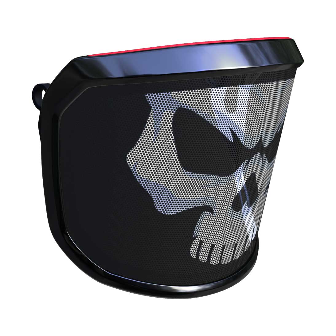 PROTOS® Visor Special Edition with black frame and white skull motif on black mesh fabric from the right side