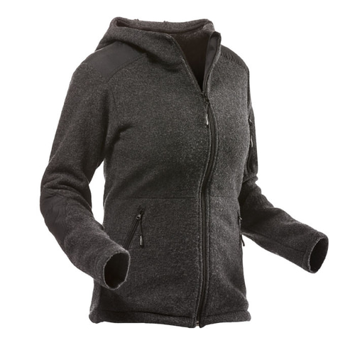 Wooltec Hooded Jacket Women anthracite with black shoulder and elbow patches, zipper and hood