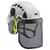Weißer Petzl Vertex Vent Peltor Helm mit grauem und grünem Gehörschutz und schwarzem Gesichtsschutzgitter