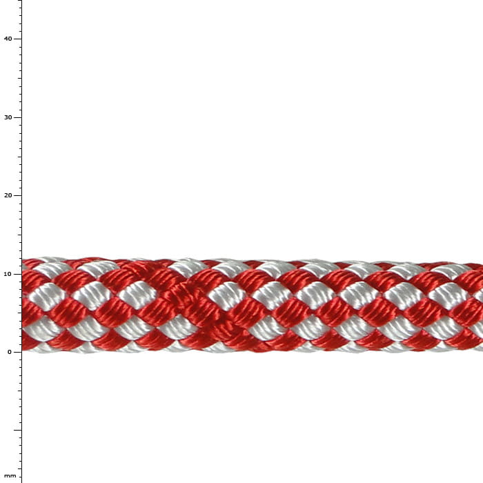 Sirius Bull Rope 12, red and white braided rope with a diameter of about 12 mm
