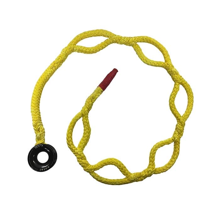 Kokoan Knot Loop 9 yellow loop with several loops and black plastic ring, photographed from above