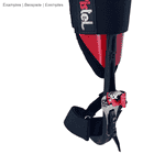 Gemini Spurs Right attached to a black and red leg holder with black Velcro and visible lettering "Pistel"