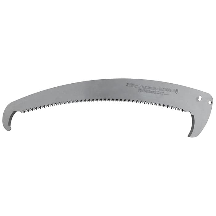 Hayauchi metal saw blade with fine teeth and two openings at the ends, on the blade the lettering "Silky Hayauchi 360" is visible