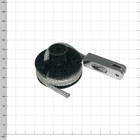 Helium rope system scissor head v2, black round plastic body with grey rope, silver metal part and checkered background from a slightly oblique perspective