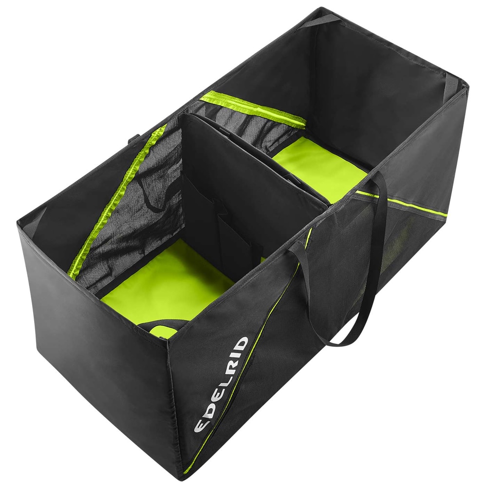 Black and green bag with handles and Edelrid lettering, model Houston