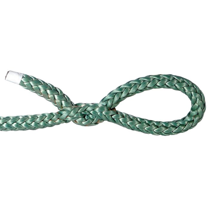 Ice Tail Blue greenish-blue braided rope with a loop and a taped end