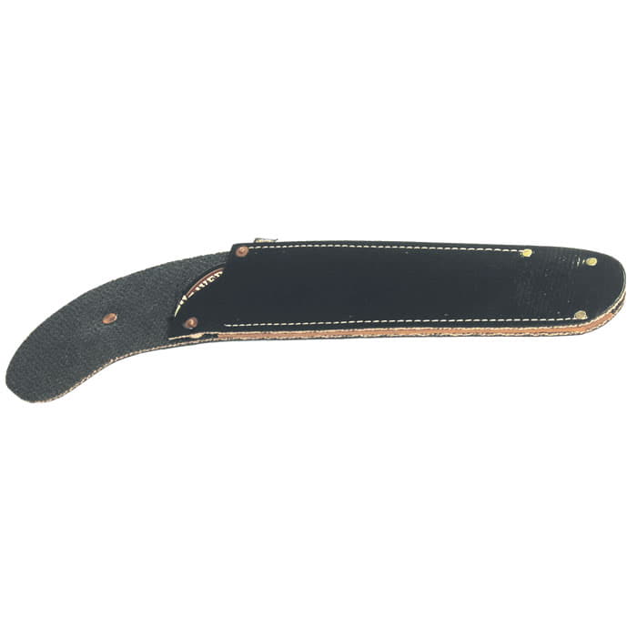Black leather sheath with white stitching and metal rivets, product name Scabbard Straight