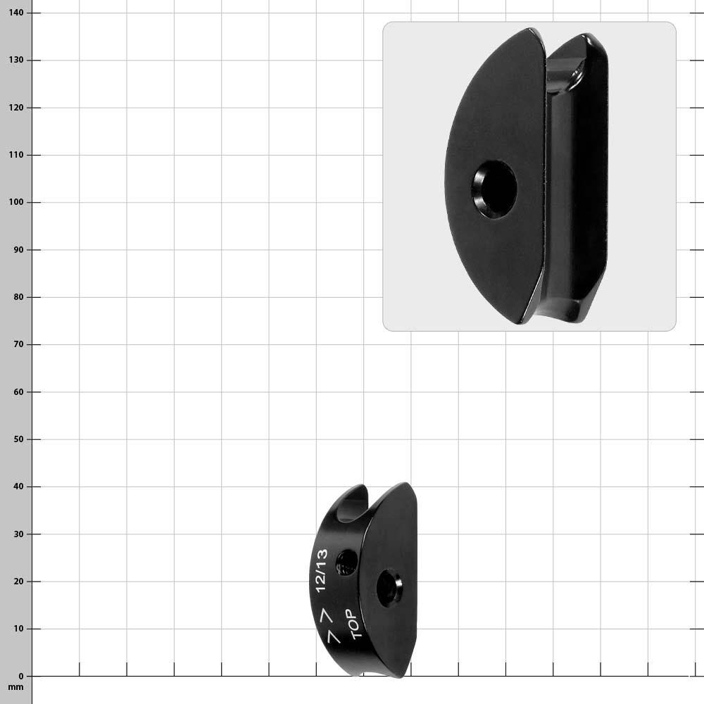 LockJack Jaw 12/13 in black, semi-circular with central hole and engraving 12/13 TOP