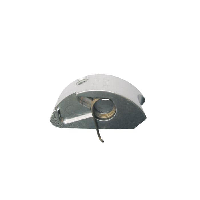 Positioner clamping jaw S, silver metal part with spring, semicircular and compact