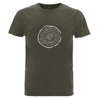 Treeslice T-shirt in olive green with white tree trunk cross-section motif on the chest