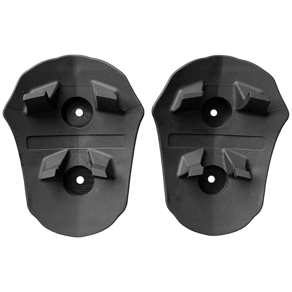 Toolprotect helmet holder, two black plastic parts with mounting holes and retaining hooks next to each other