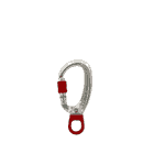 XSRE Swivel Lock Snap Hook in Silver with Red Twist Lock and Red Swivel, Set Against White Background