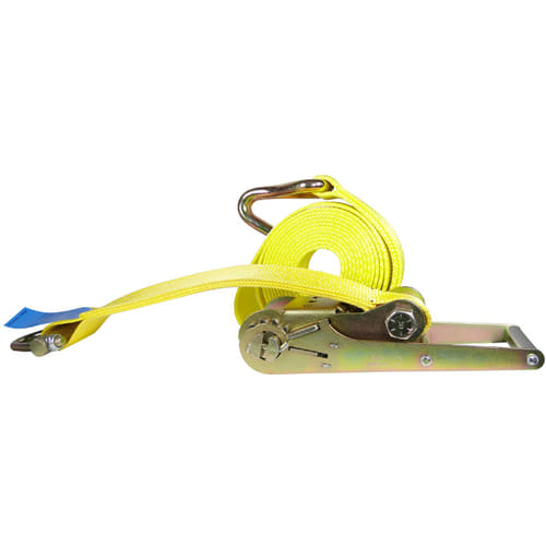 Lashing strap Duo Maxi with yellow webbing and metal ratchet, side view, manufacturer not visible