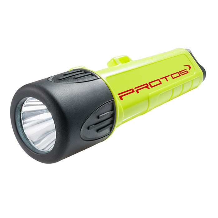 Maclip Light flashlight by Protos in yellow with black lamp head and red Protos lettering