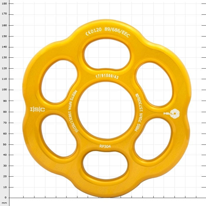 Rigging Plate Halo Gold, Gold Tone Round Rigging Plate with Six Openings and White Prints on the Surface
